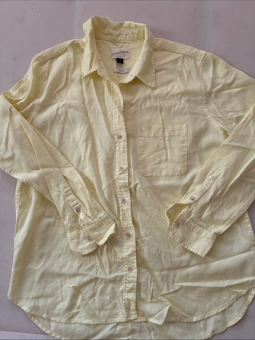 Universal Thread Light Yellow Relaxed Fit Button-Up Shirt
